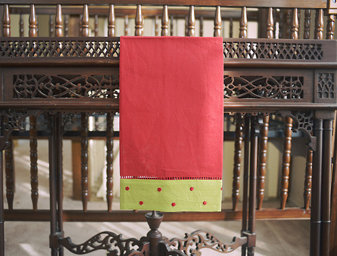 Xmas Red Xmas Green with Red Polka Dots Hemstitch Guest Towel - Click Image to Close